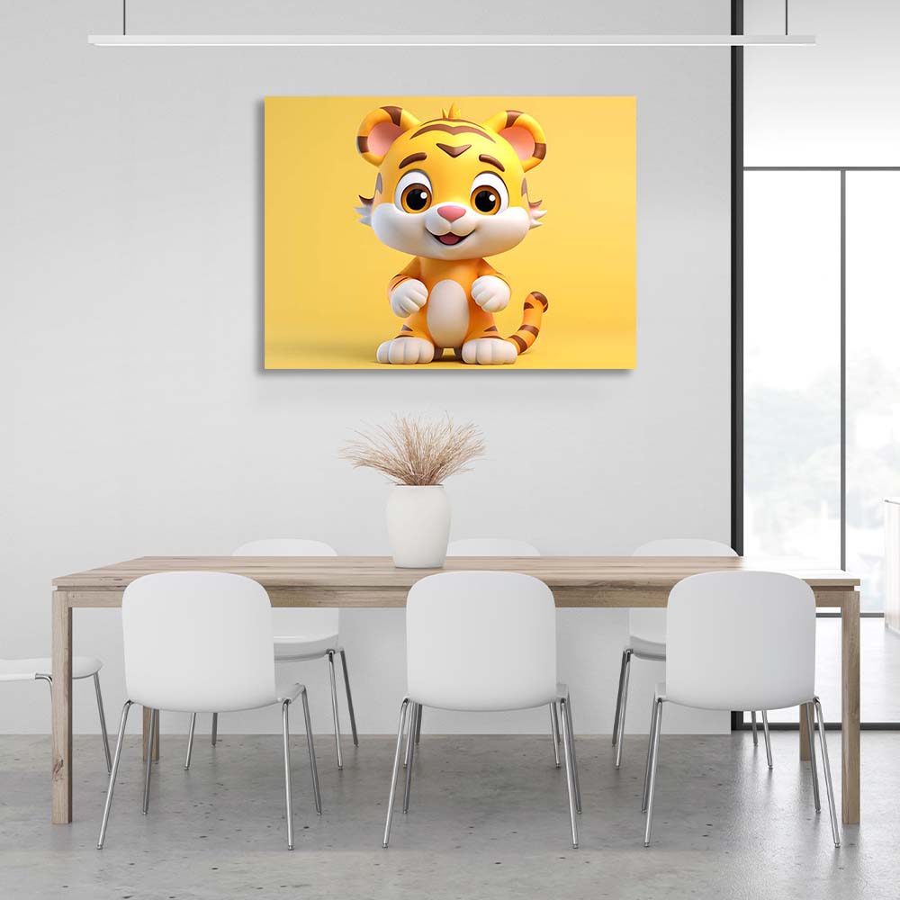 Canvas Wall Art Print Tiger cub on yellow background