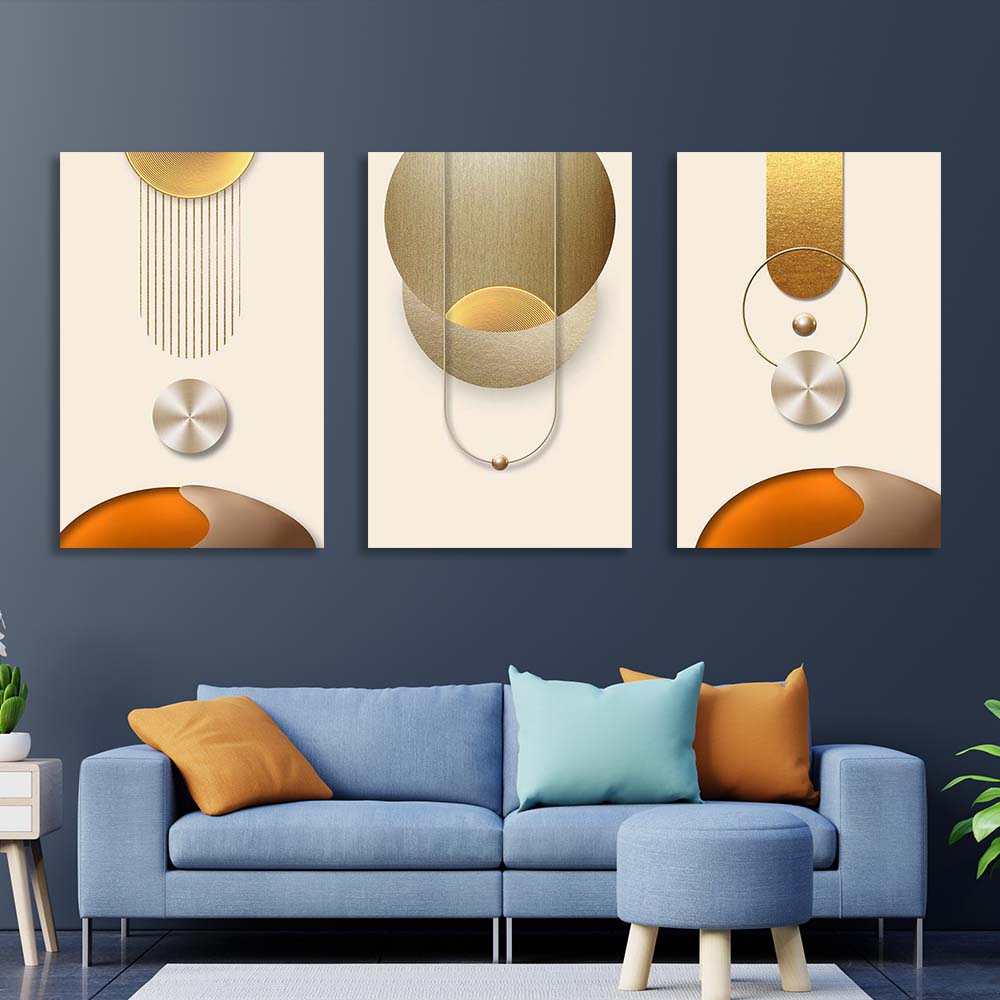 Multi Panel Canvas Wall Art Print Abstraction of disks in beige colors