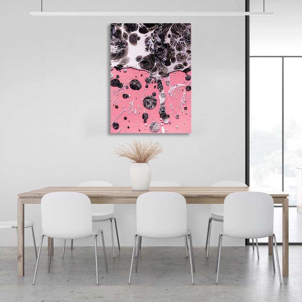 Abstraction Canvas Wall Art Print Spots of liquid bitumen on a pink background