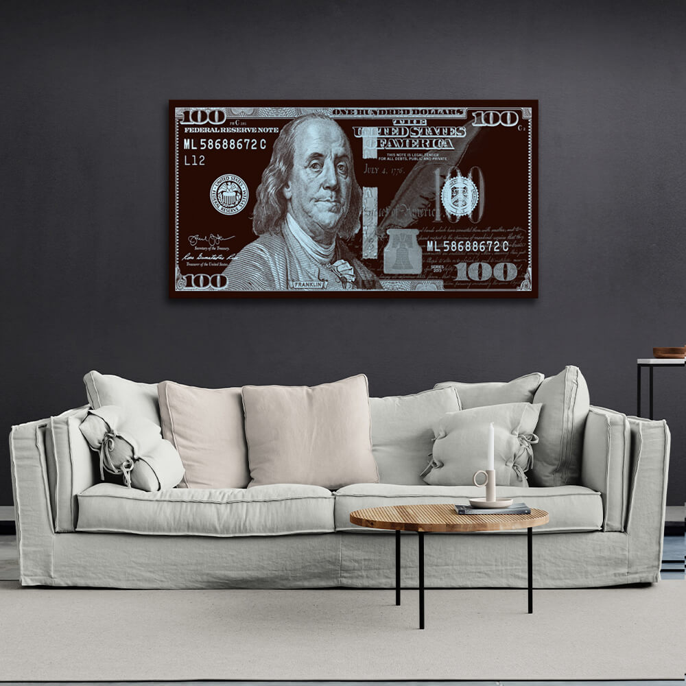 100 Dollar schwarzes Platin Рlatinum Franklin inspirierender Leinwand-Kunstdruck