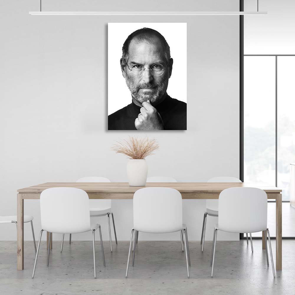 Steve Jobs Schwarz-Weiß-Porträt Inspirierender Kunstdruck auf Leinwand