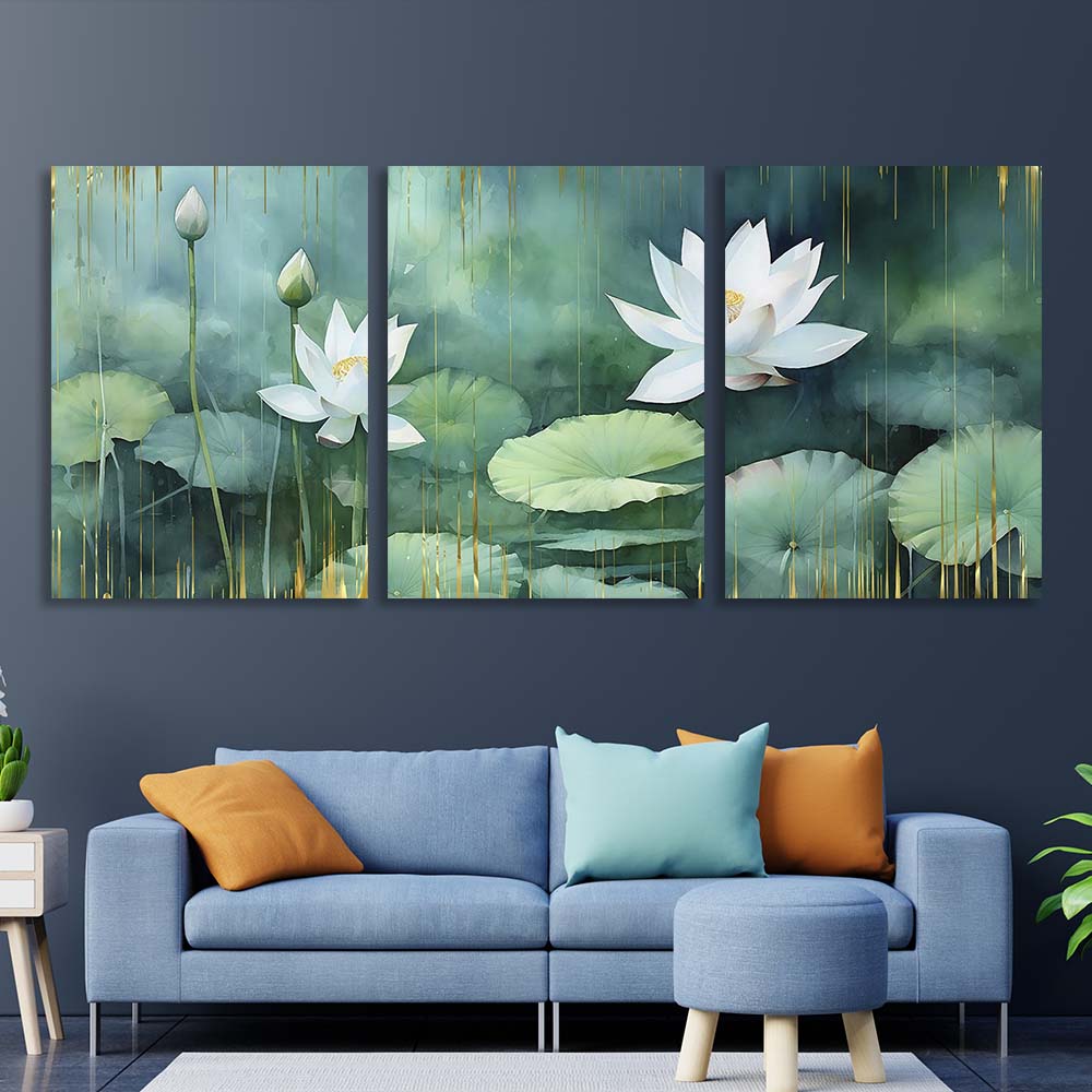 Mehrteiliger Kunstdruck auf Leinwand „Lilien im Teich“