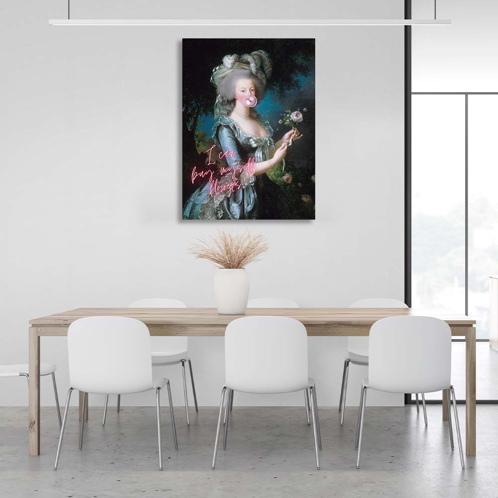 Kunstdruck auf Leinwand, Marie Antoinette. Ich werde mir Blumen kaufen