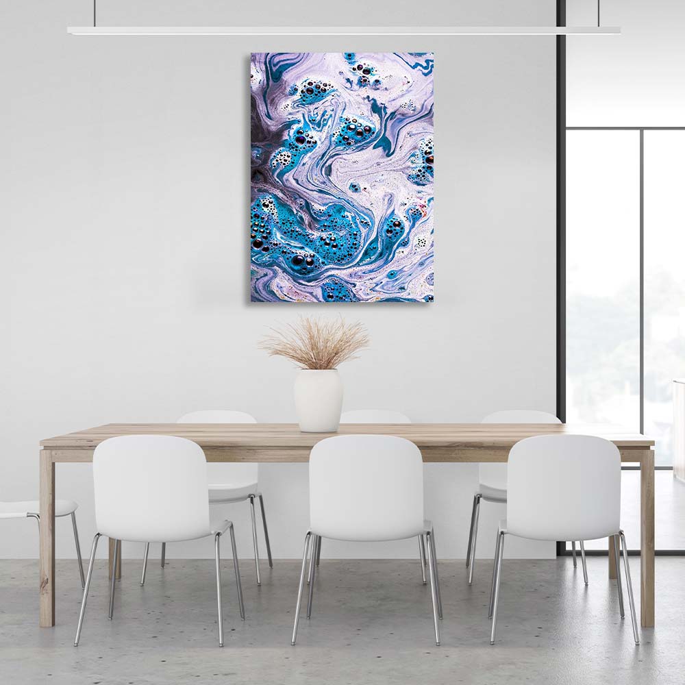 Abstraction Canvas Wall Art Print Blue splashes of oil paint on water