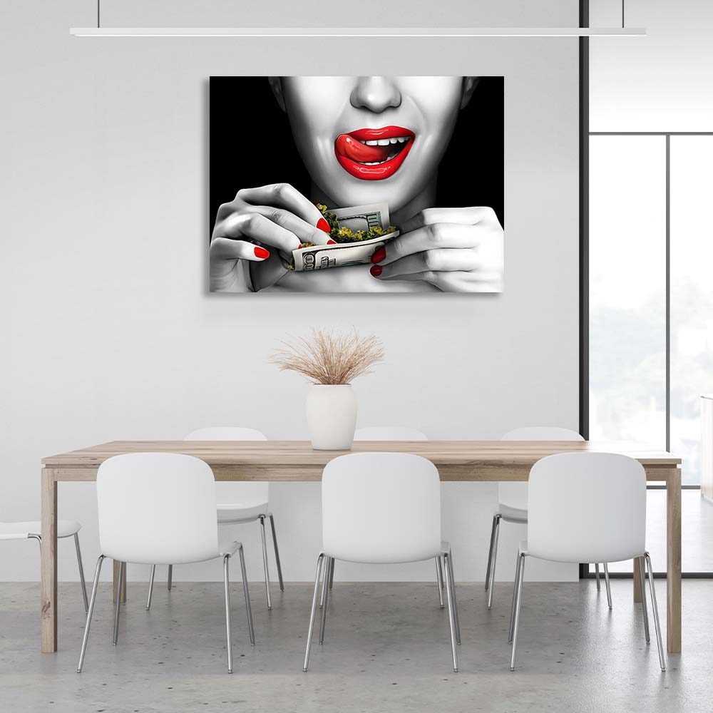 A woman twists a dollar Motivational Canvas Wall Art Print