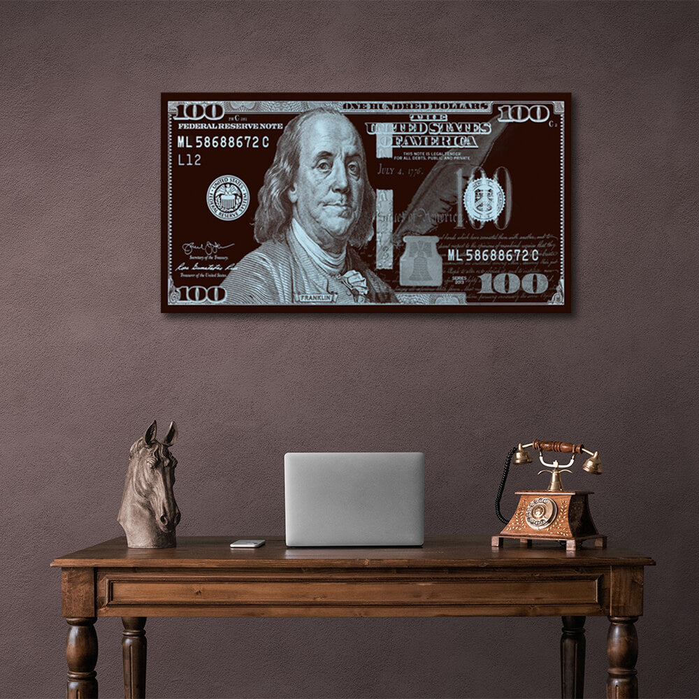 100 Dollar schwarzes Platin Рlatinum Franklin inspirierender Leinwand-Kunstdruck