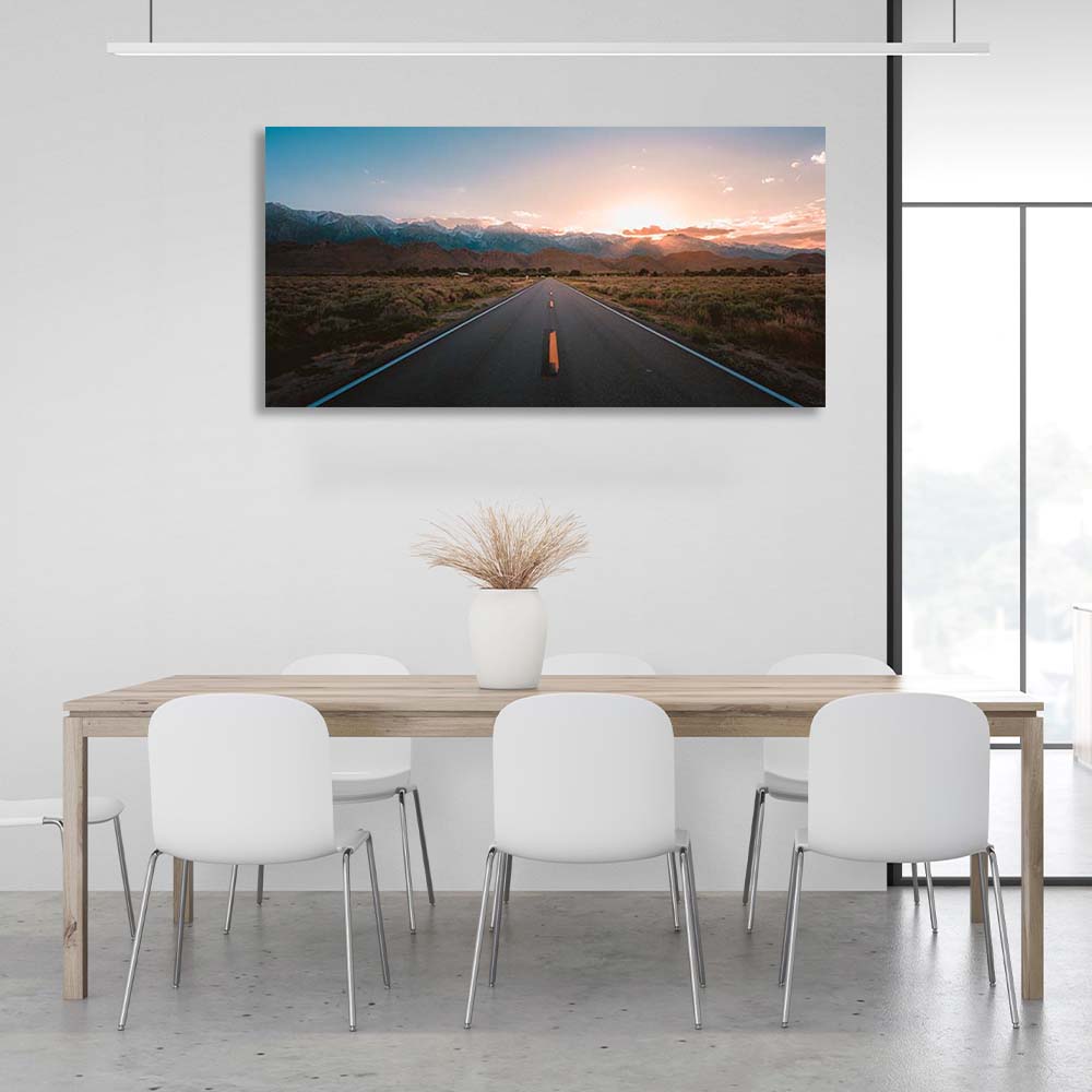 Kunstdruck auf Leinwand „Highway to the Sunset Mountains“