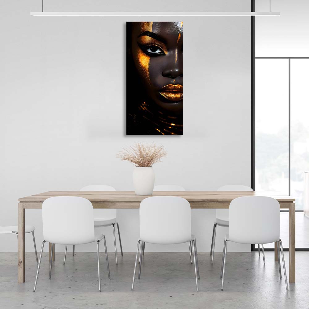 Canvas Wall Art Print Dark-skinned girl with golden makeup