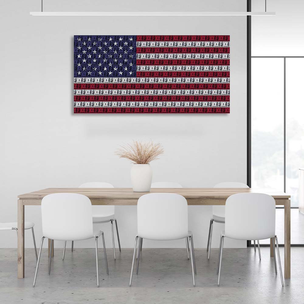 Inspirierender Kunstdruck auf Leinwand, amerikanische Dollarflagge