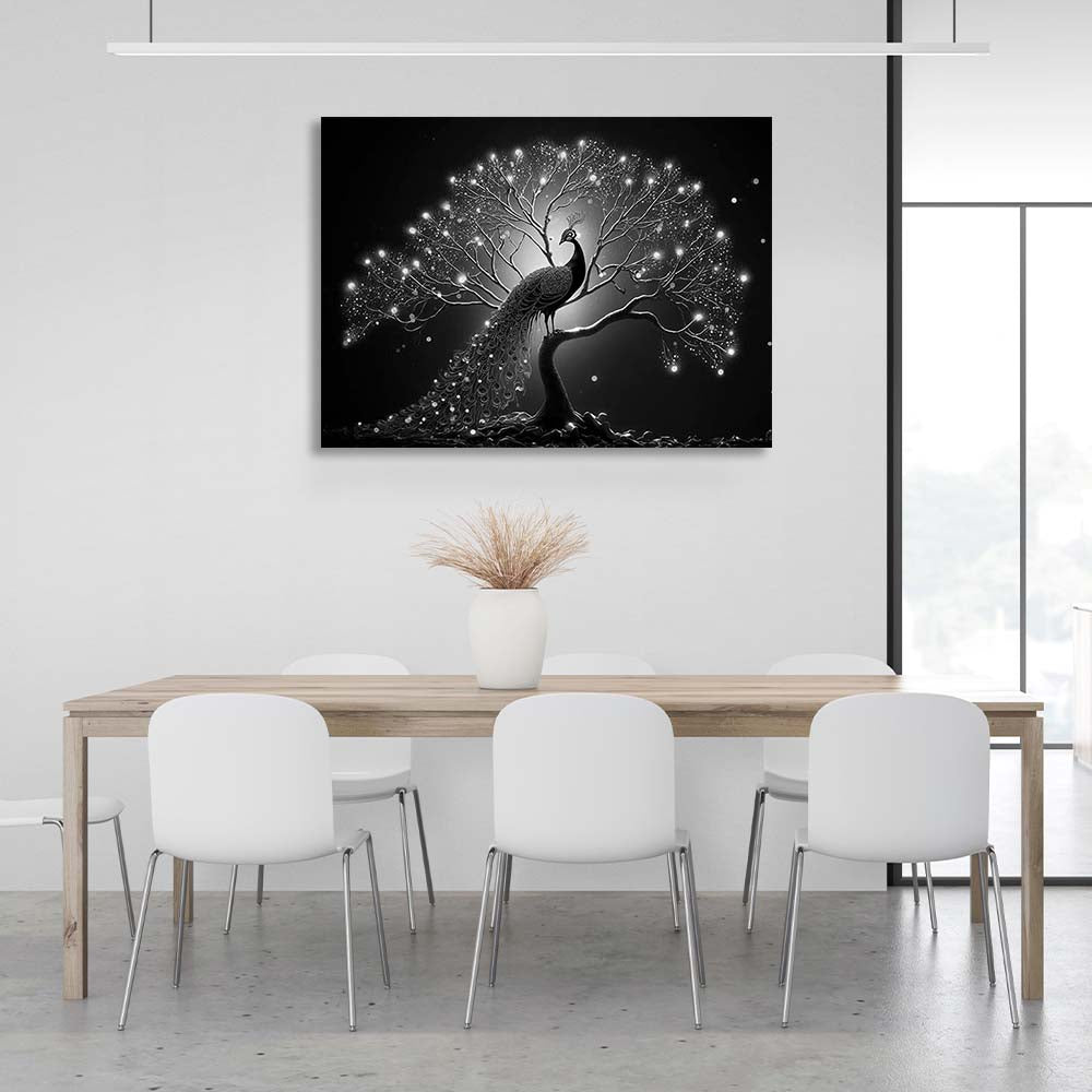 Peacock black and white Canvas Wall Art Print