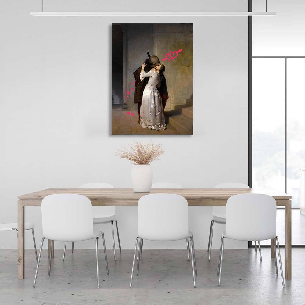 Canvas Wall Art Print Kiss by F. Ayets with pink hearts