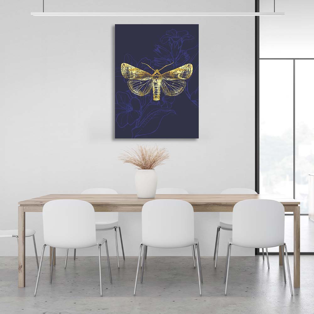 Canvas Wall Art Print Golden Owl Highward on a dark blue background