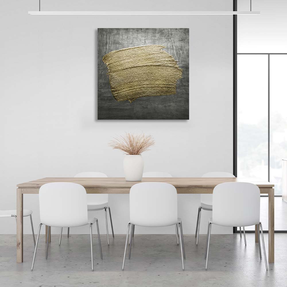 Golden strokes against a grey wall Abstraction Canvas Wall Art Print