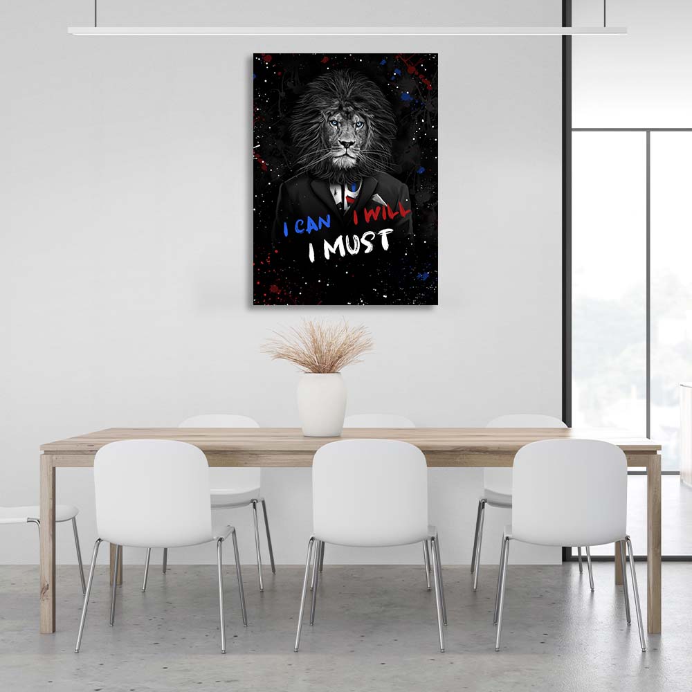 Lion I can, I will, I must, Motivational Canvas Wall Art Print