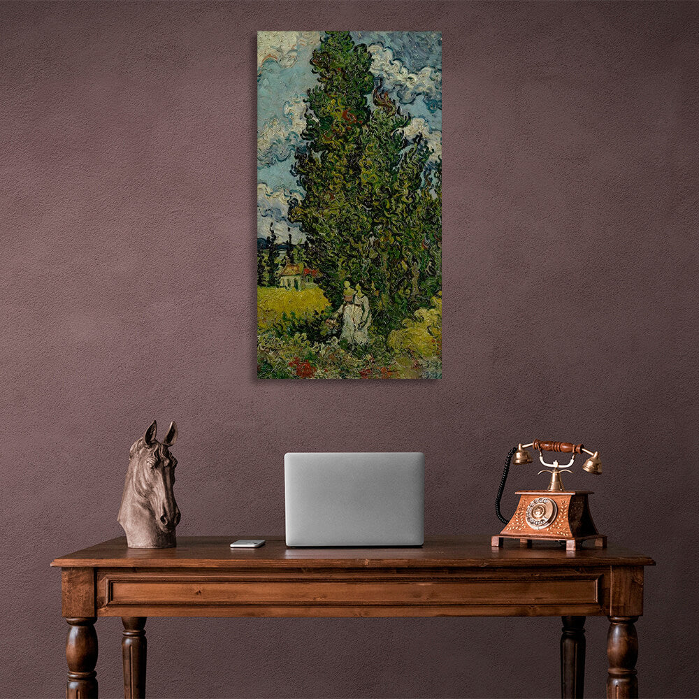 Reproduction Cypresses and two women Reproduction Canvas Wall Art Print