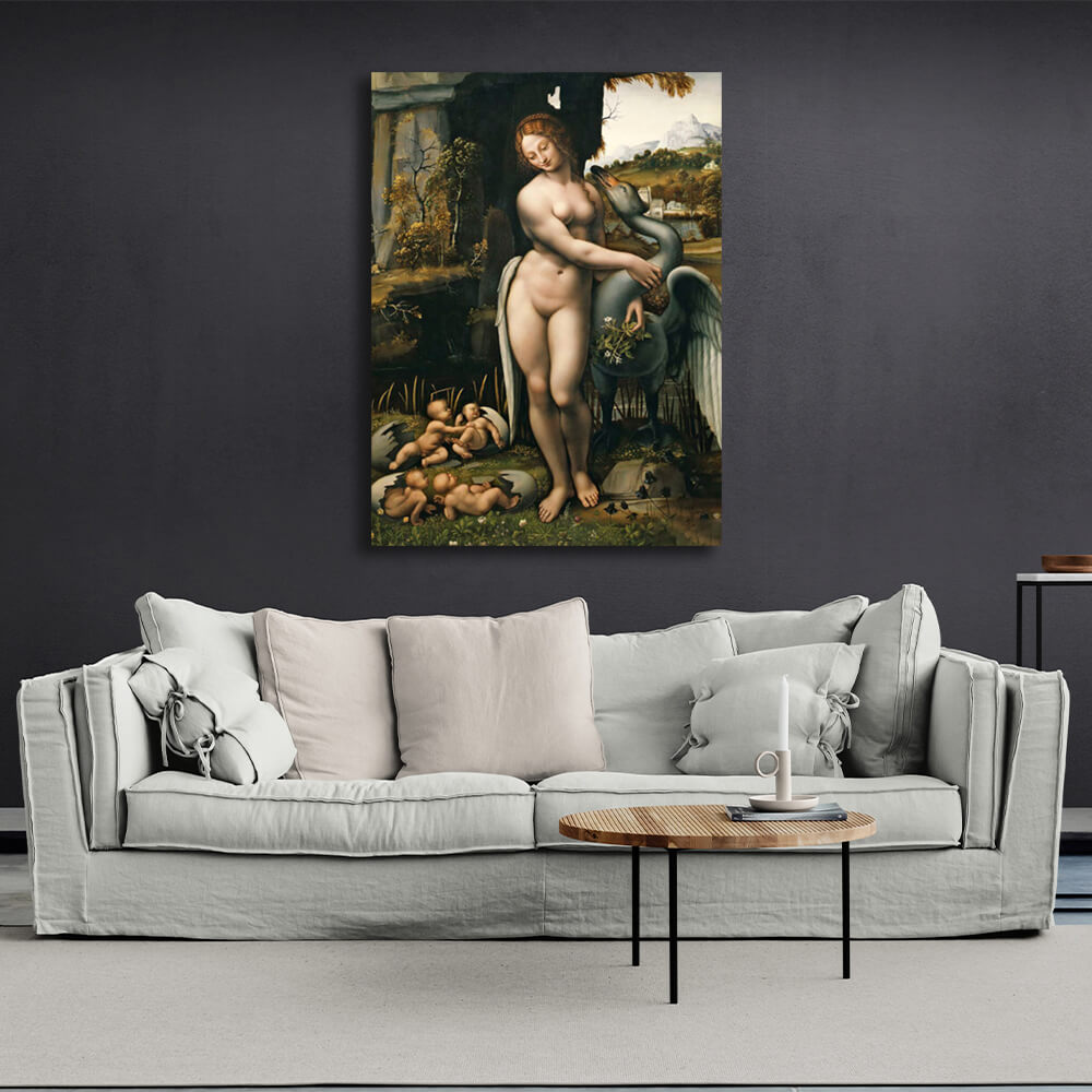 Reproduktion „Leda und der Schwan“, Reproduktion, Kunstdruck auf Leinwand