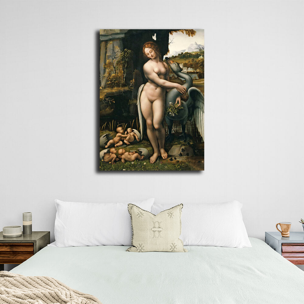 Reproduktion „Leda und der Schwan“, Reproduktion, Kunstdruck auf Leinwand