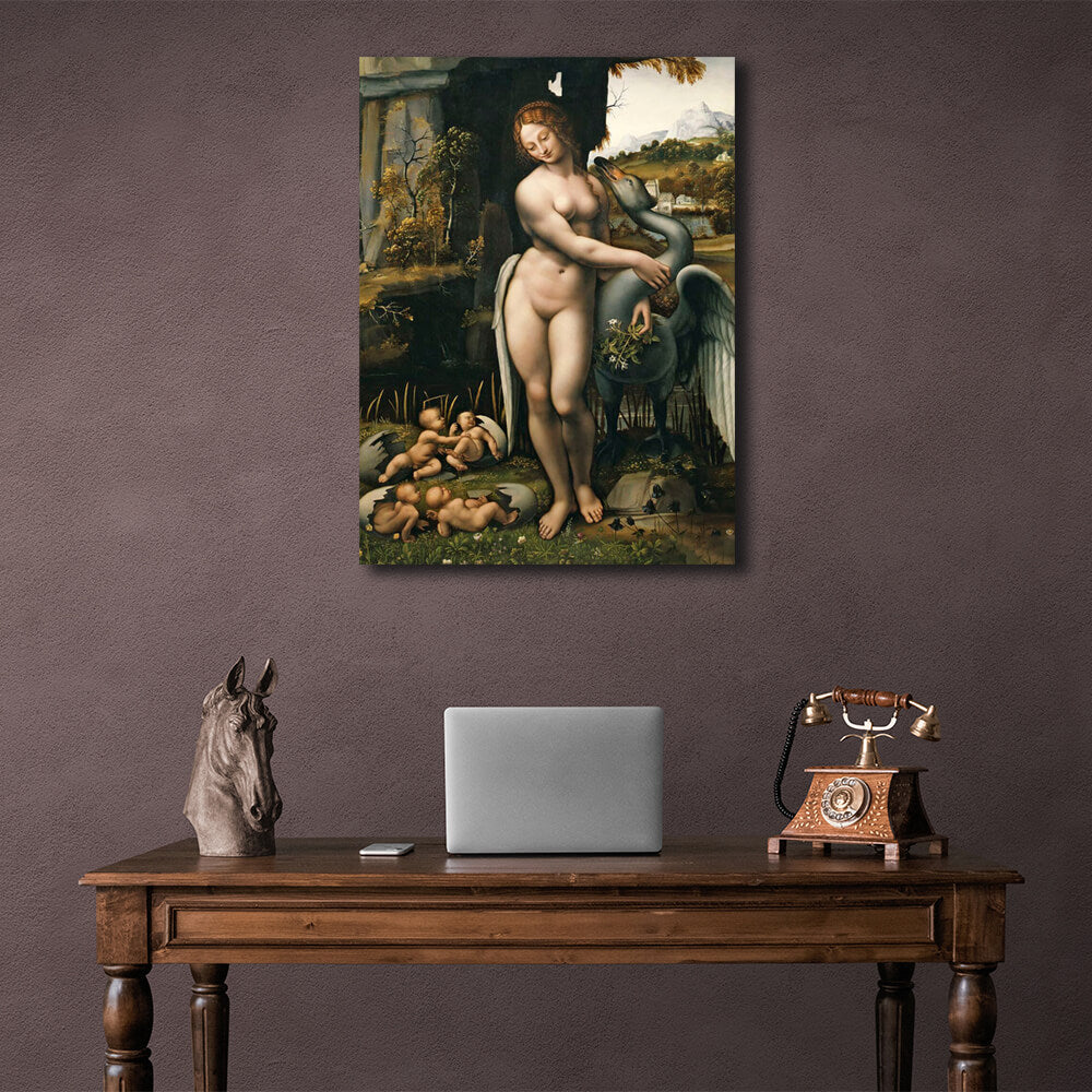 Reproduktion „Leda und der Schwan“, Reproduktion, Kunstdruck auf Leinwand