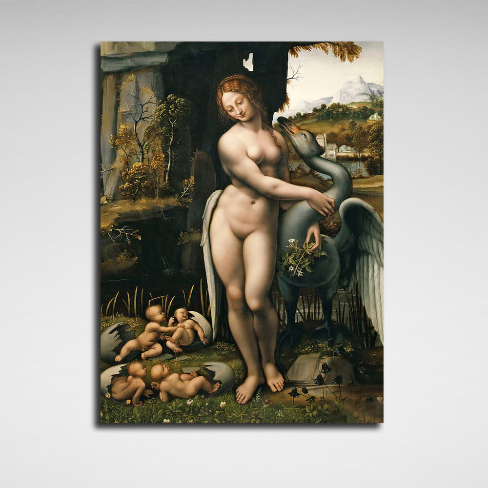 Reproduktion „Leda und der Schwan“, Reproduktion, Kunstdruck auf Leinwand