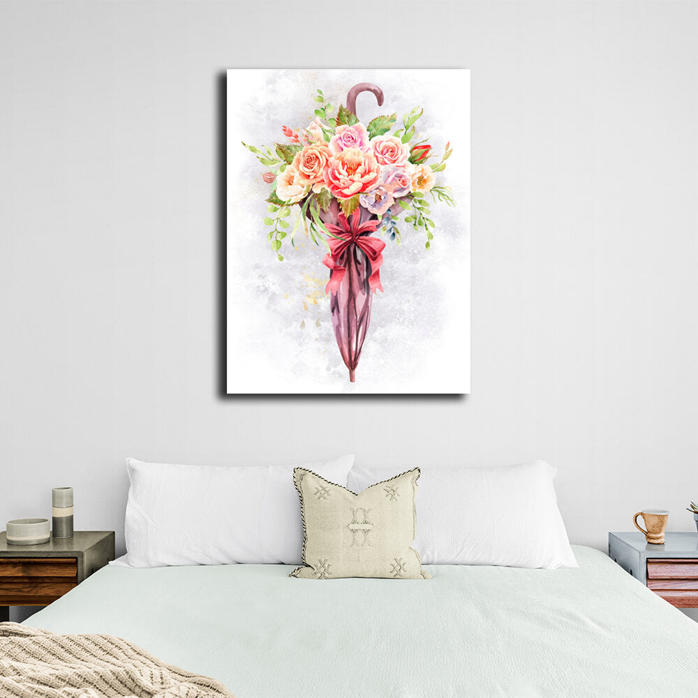 Interior Floral umbrella Canvas Wall Art Print