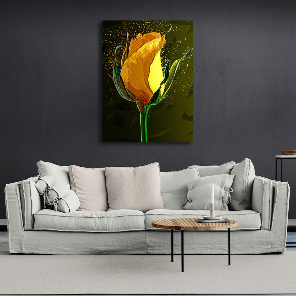 Interior A drawing of a yellow rose Canvas Wall Art Print