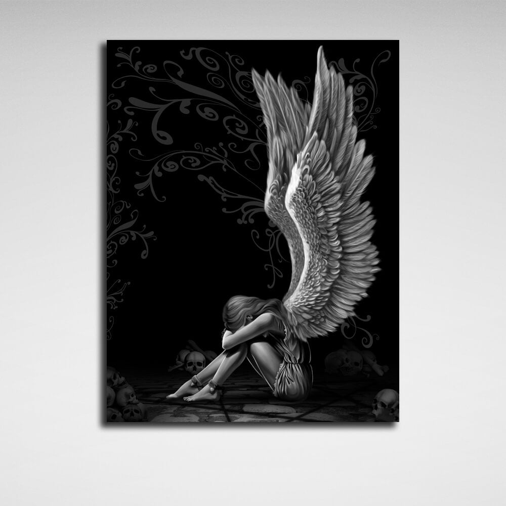 Interior Sad Angel Black Canvas Wall Art Print