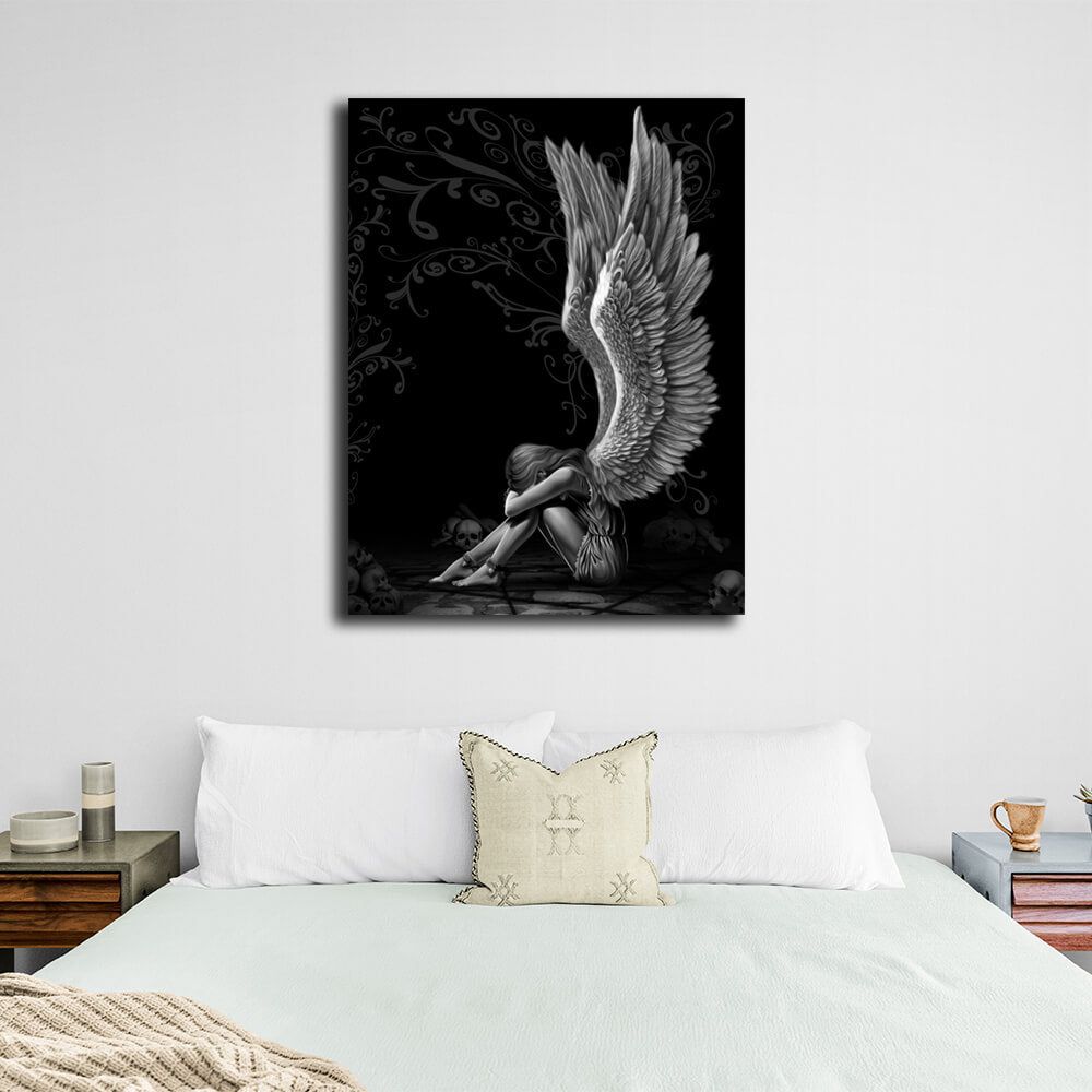 Kunstdruck auf Leinwand „Interior Sad Angel“, Schwarz