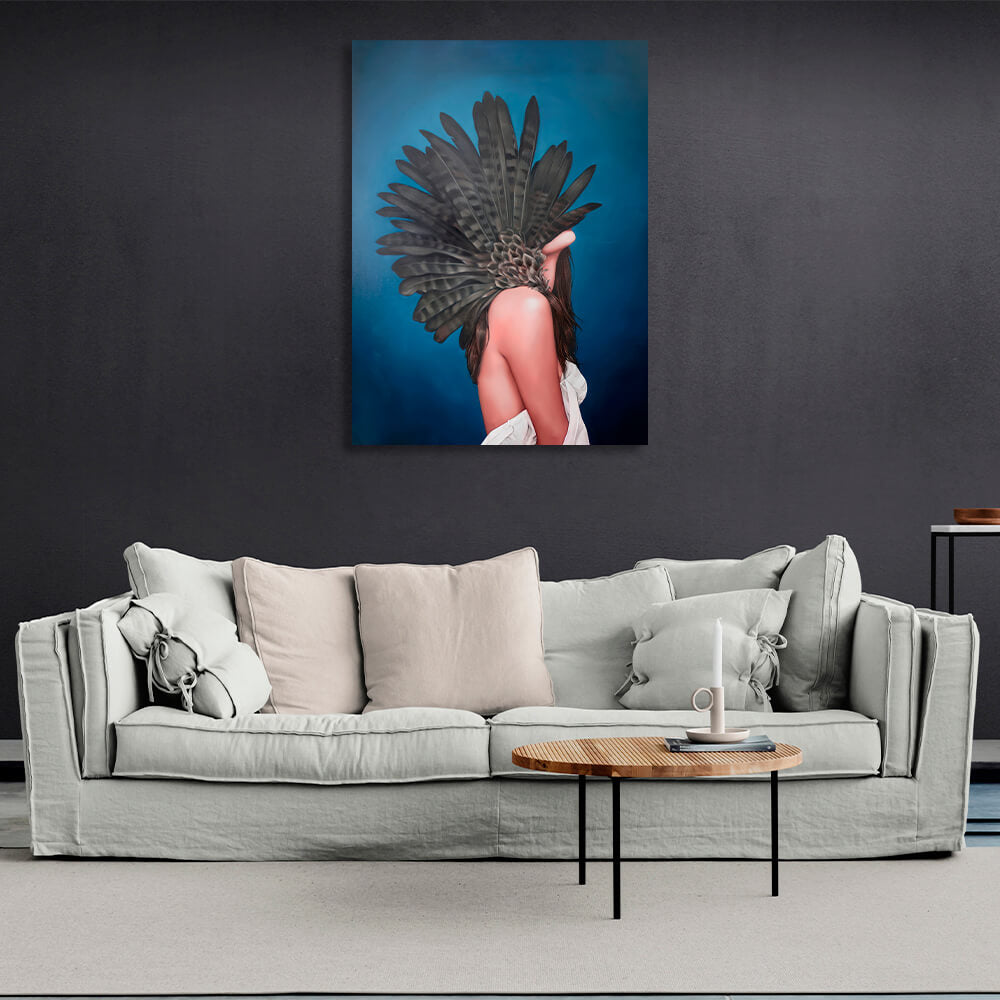 A woman and feathers Canvas Wall Art Print