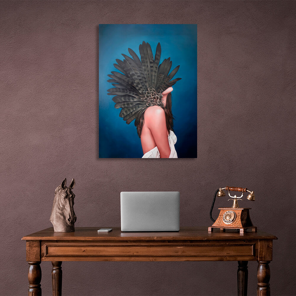 A woman and feathers Canvas Wall Art Print