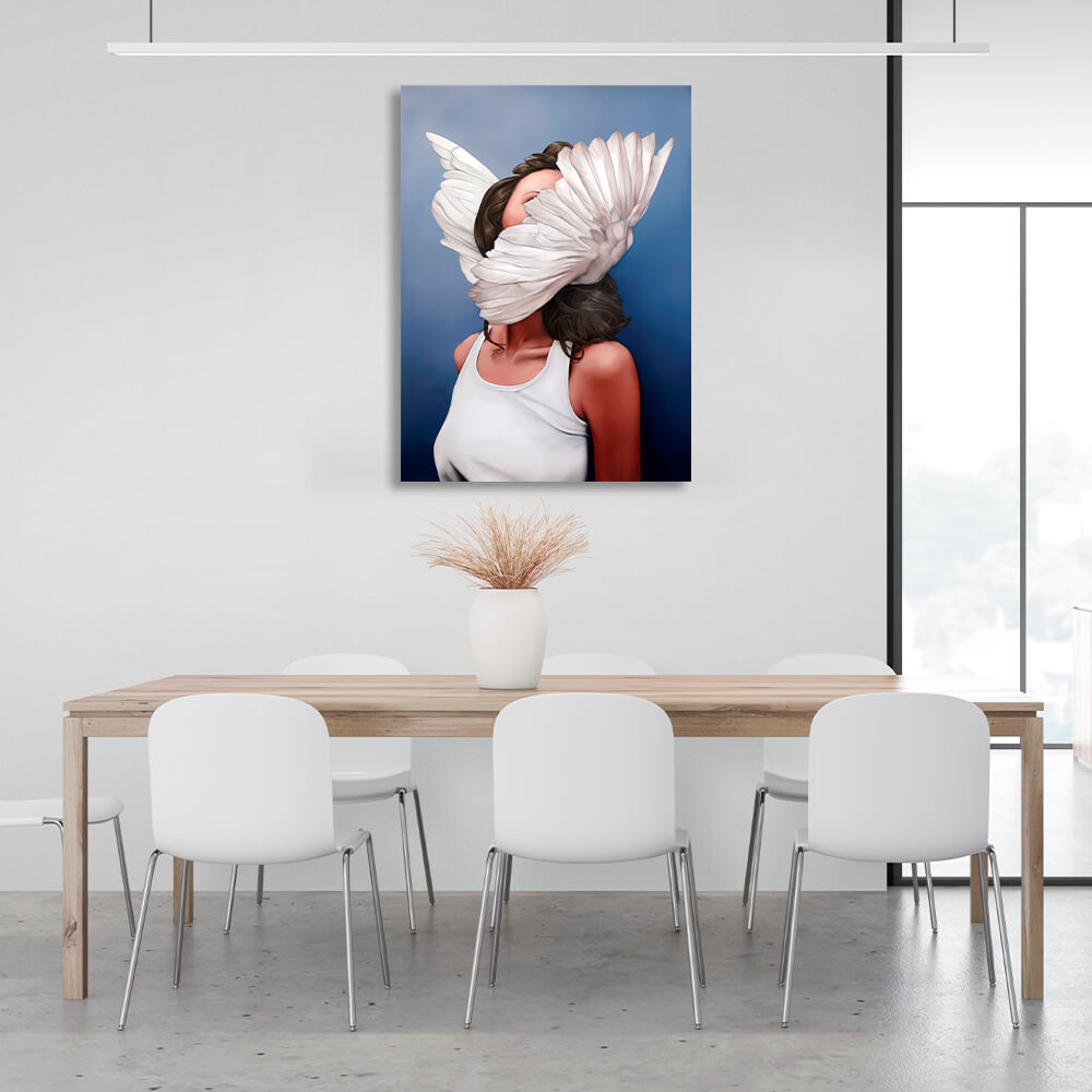 The girl with the wings on her head is blue Canvas Wall Art Print