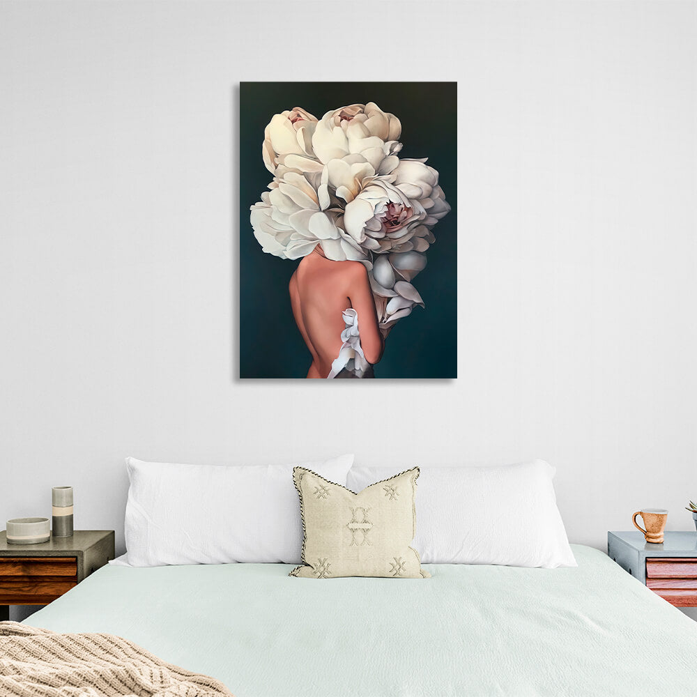 The girl with white flowers on her head is green Canvas Wall Art Print