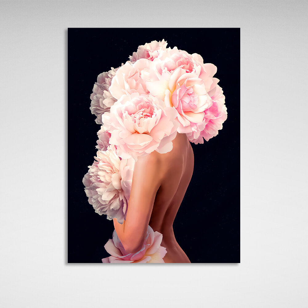 Woman flowers black Canvas Wall Art Print