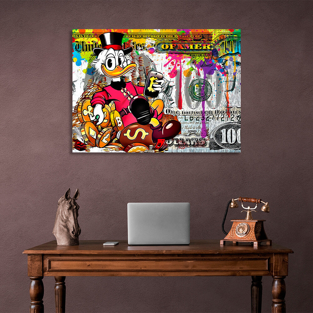 Scrooge 100 Dollar Inspirierender Kunstdruck auf Leinwand