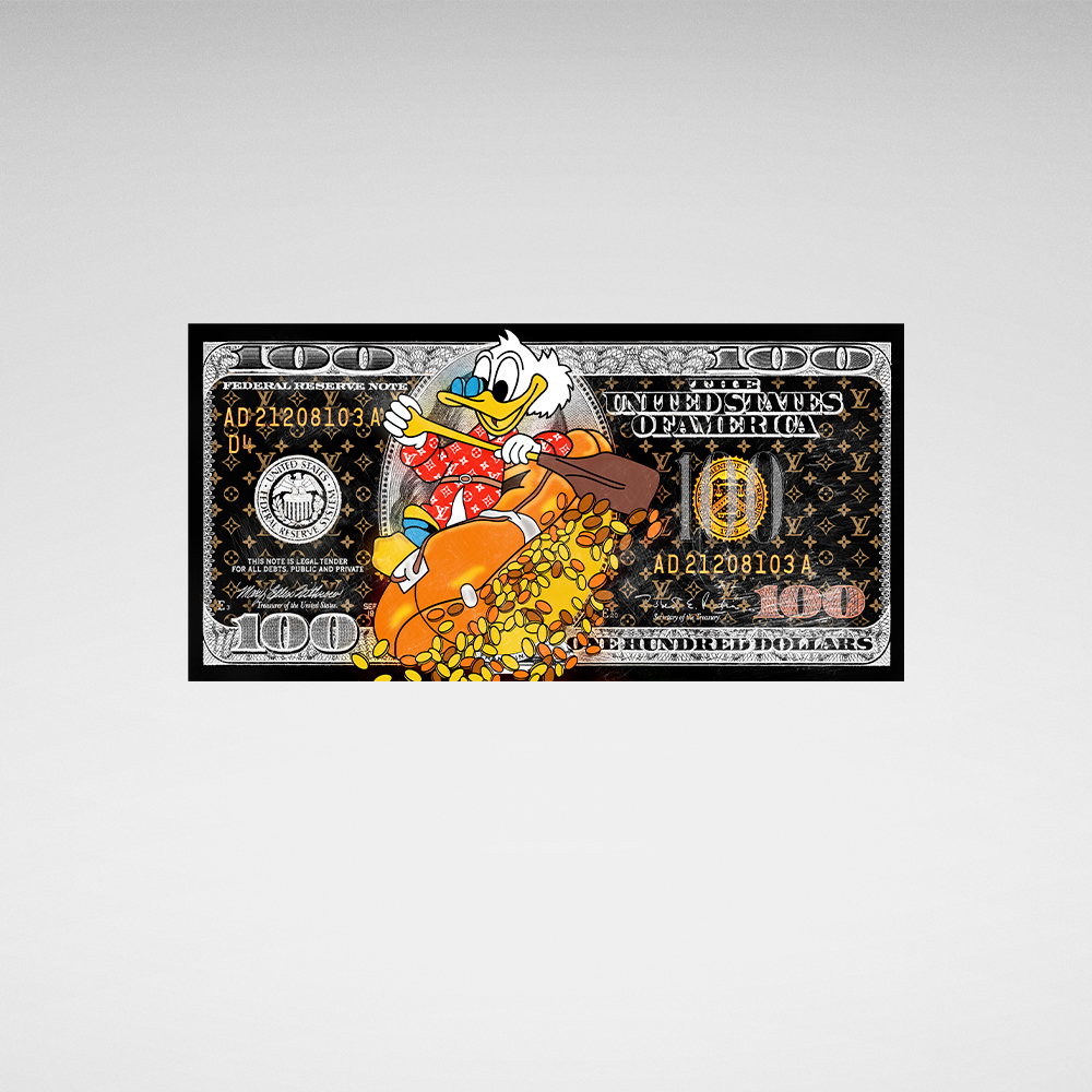 Luxury Money Art Canvas — Scrooge McDuck 100 dollars