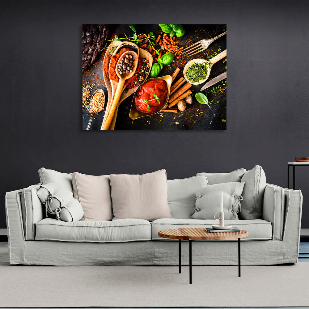 For the kitchen Spices, herbs and sauce Canvas Wall Art Print For Kitchen