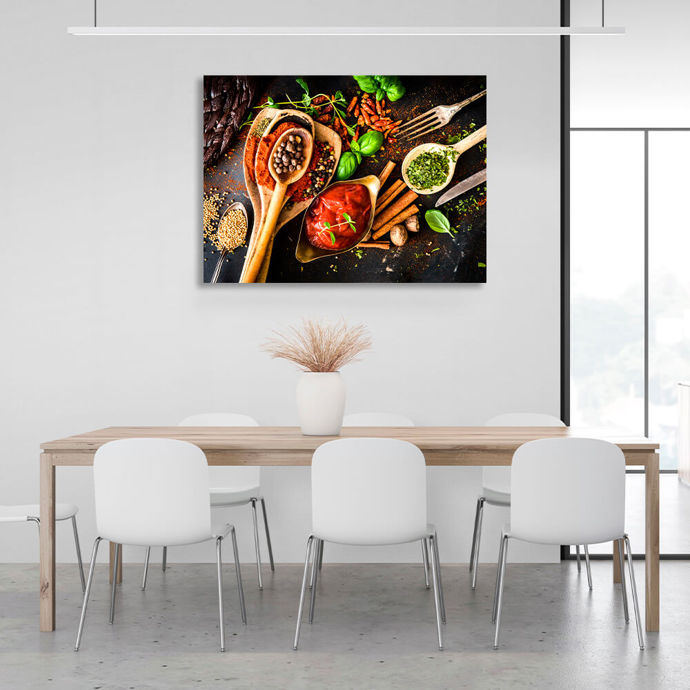 For the kitchen Spices, herbs and sauce Canvas Wall Art Print For Kitchen