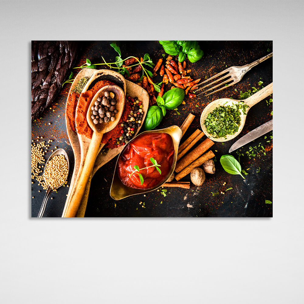 For the kitchen Spices, herbs and sauce Canvas Wall Art Print For Kitchen