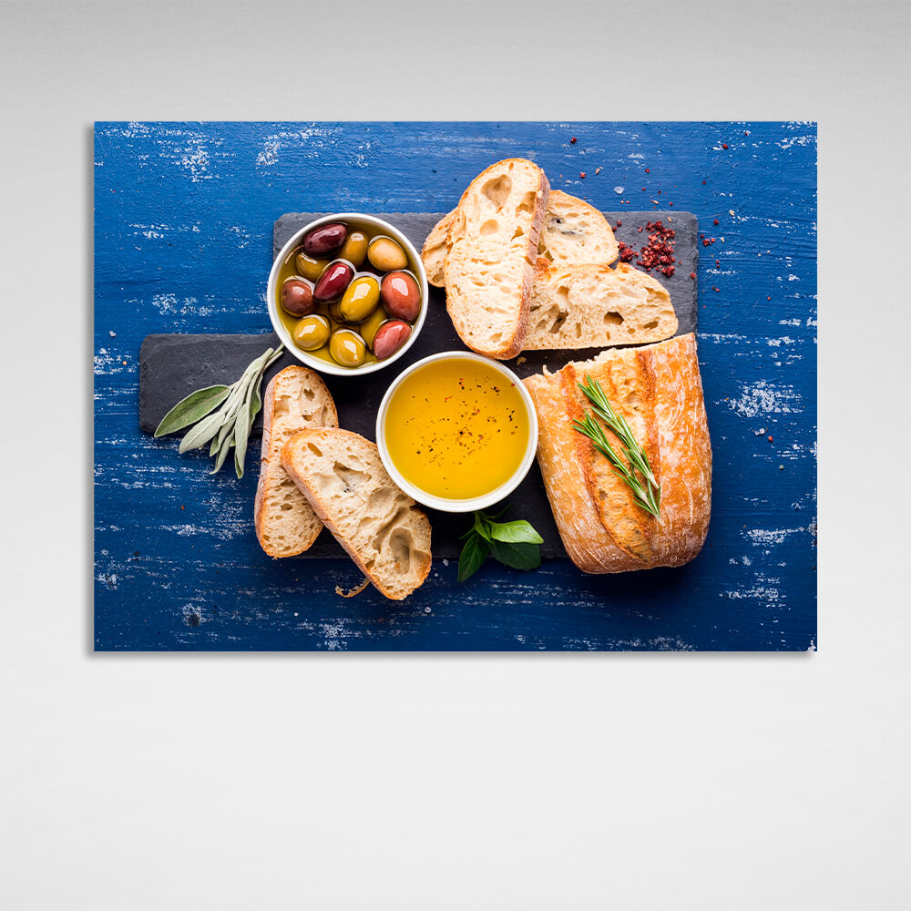 Für die Küche Brot und Oliven Leinwand Wand Kunstdruck für die Küche