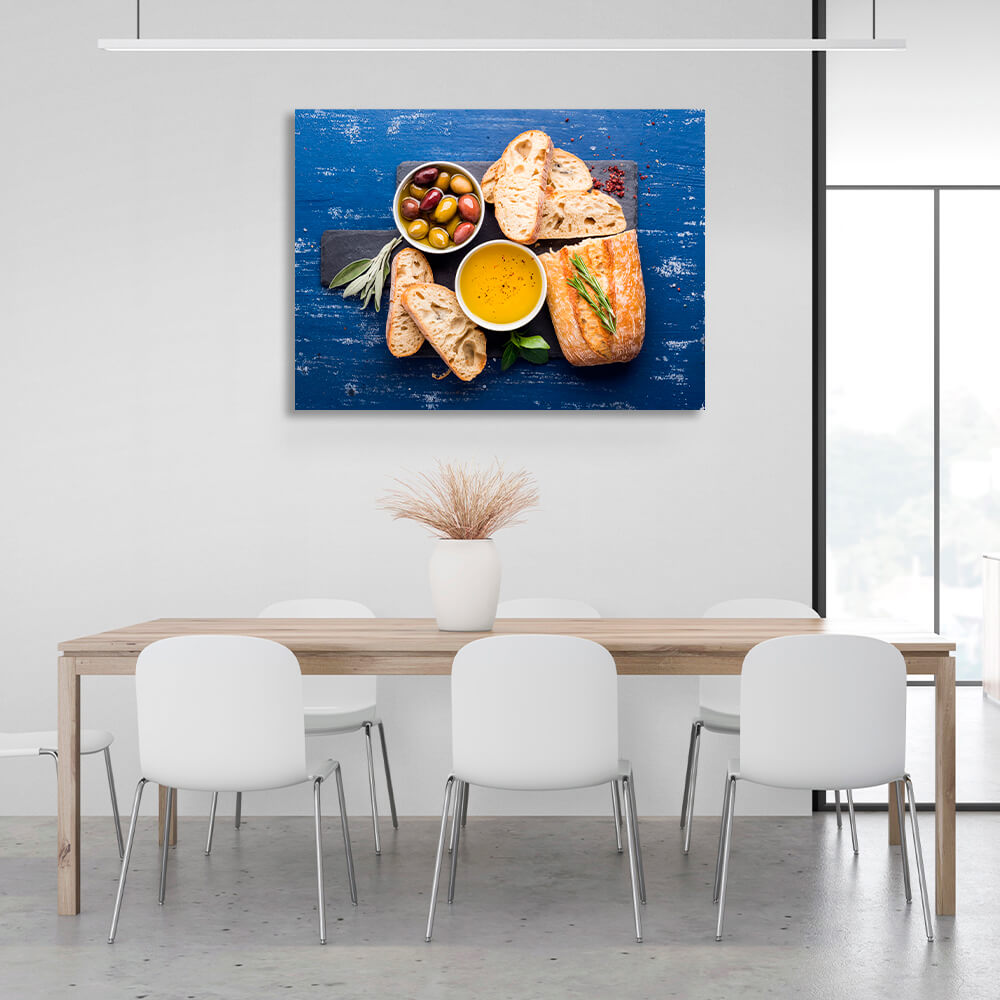 For the kitchen Bread and olives Canvas Wall Art Print For Kitchen