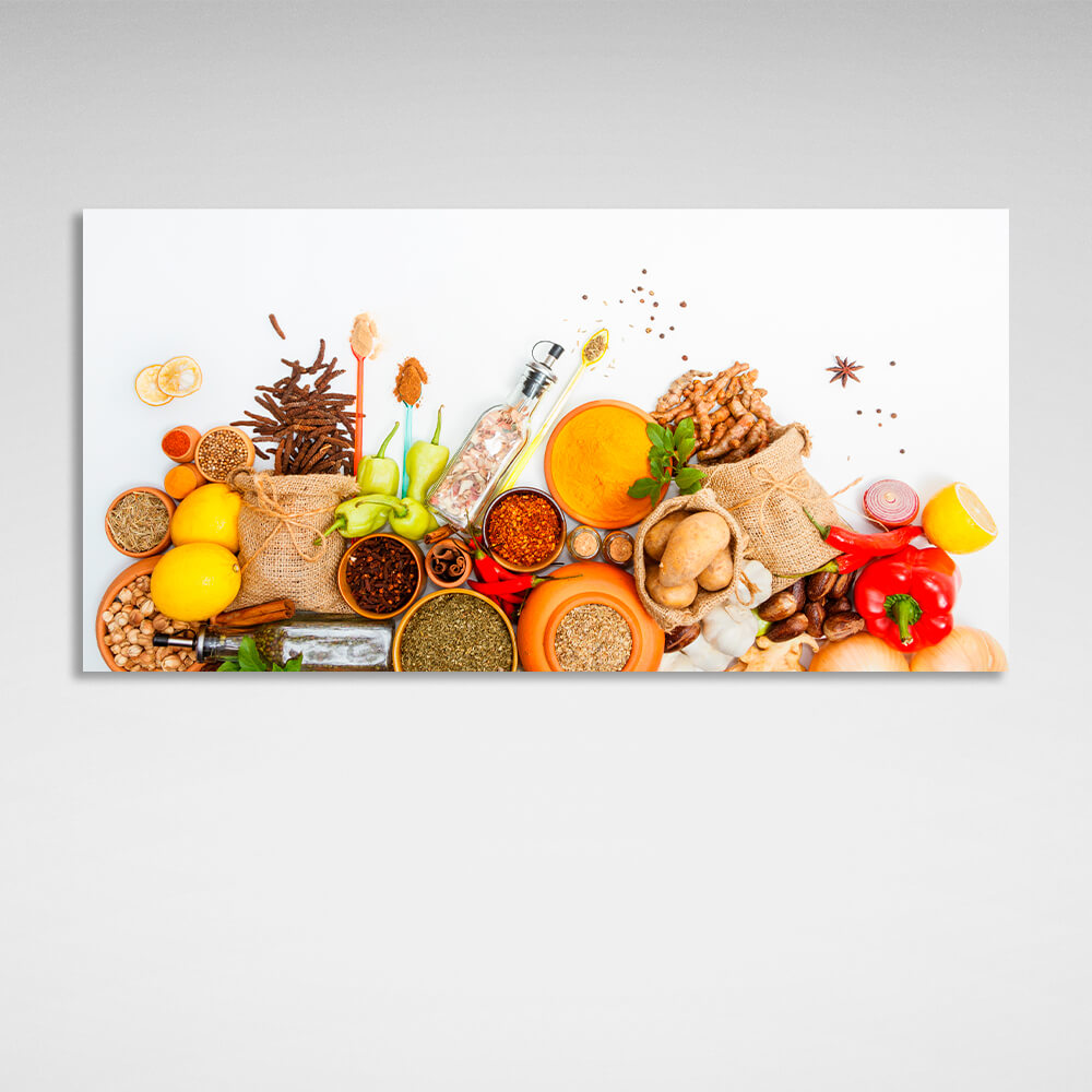 For the kitchen Spices, condiments and potatoes Canvas Wall Art Print For Kitchen