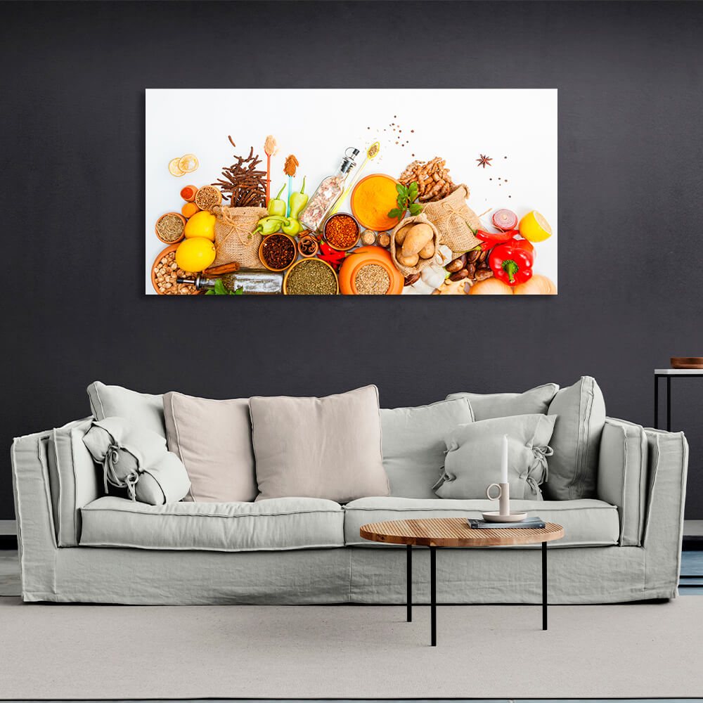 For the kitchen Spices, condiments and potatoes Canvas Wall Art Print For Kitchen