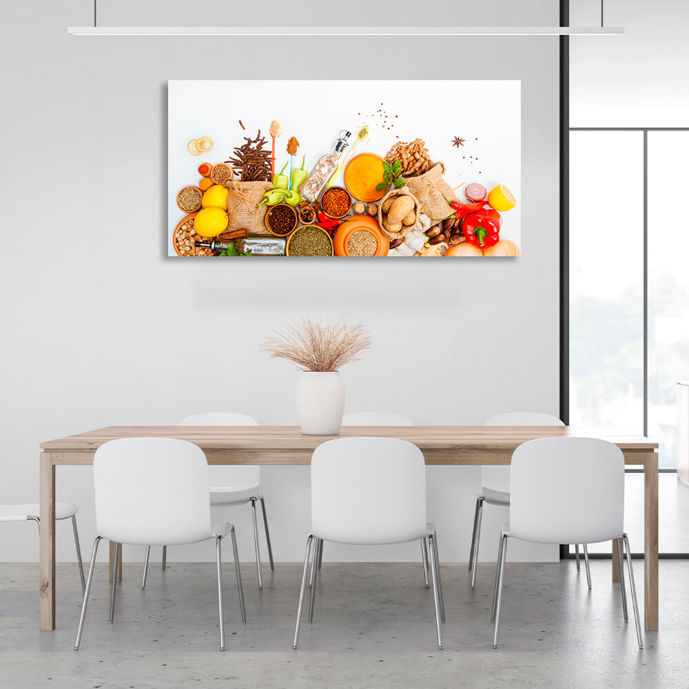 For the kitchen Spices, condiments and potatoes Canvas Wall Art Print For Kitchen