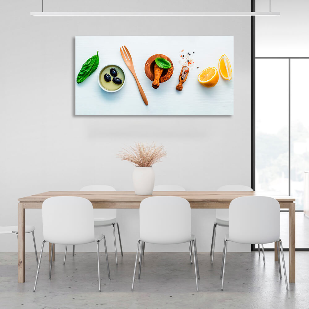 For the kitchen Spices, lemon and olives Canvas Wall Art Print For Kitchen