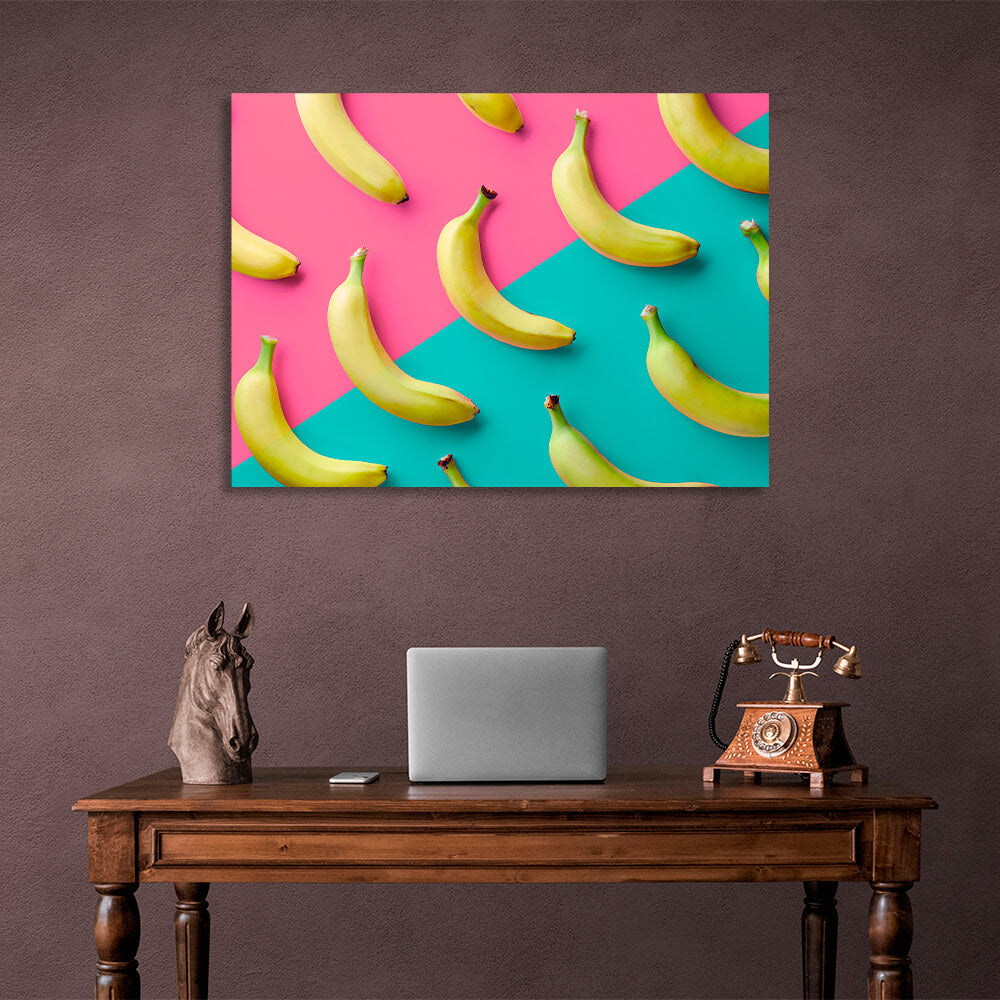 For the kitchen Bananas blue and pink Canvas Wall Art Print For Kitchen