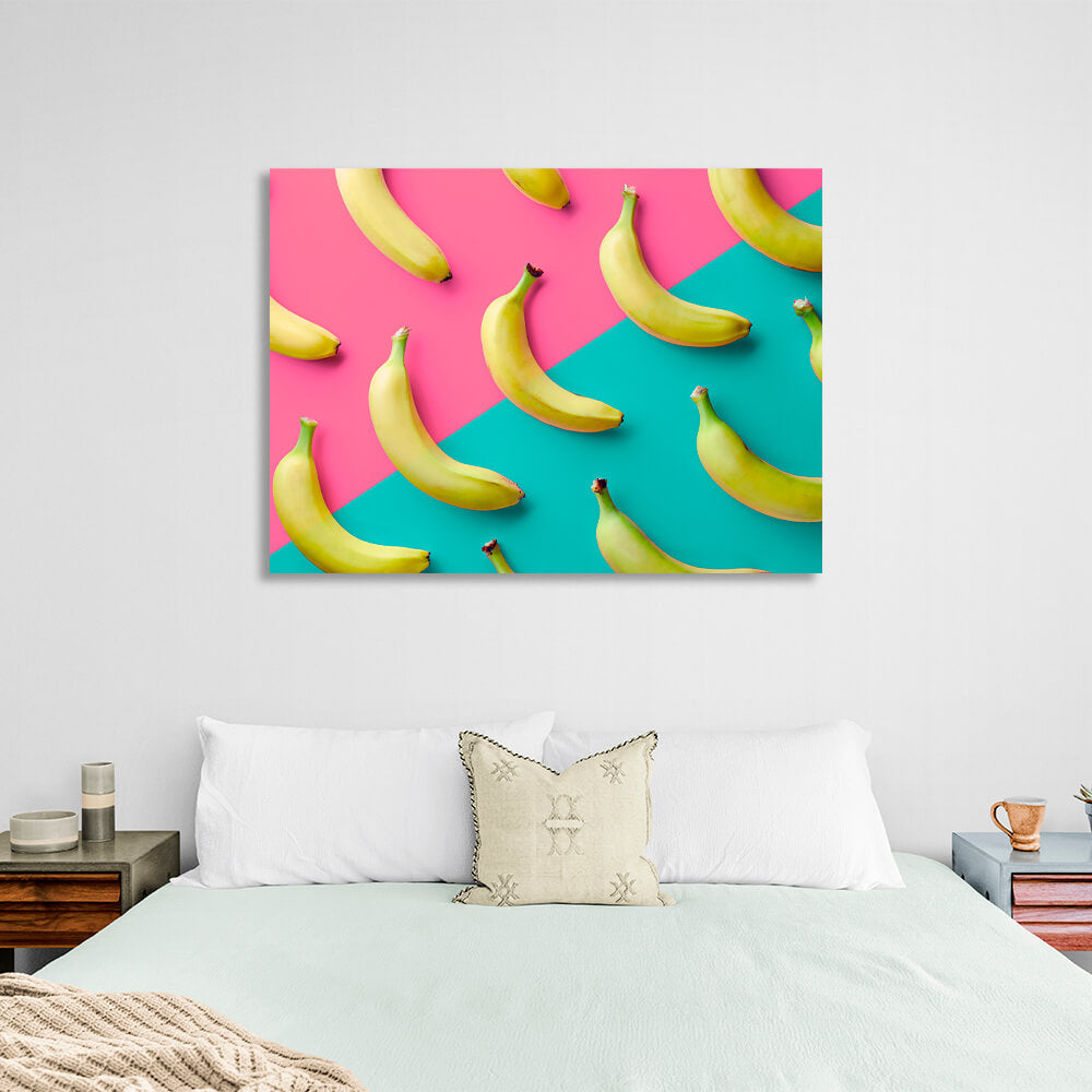 For the kitchen Bananas blue and pink Canvas Wall Art Print For Kitchen