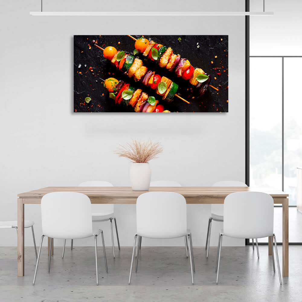 For the kitchen Vegetarian shish kebab Canvas Wall Art Print For Kitchen