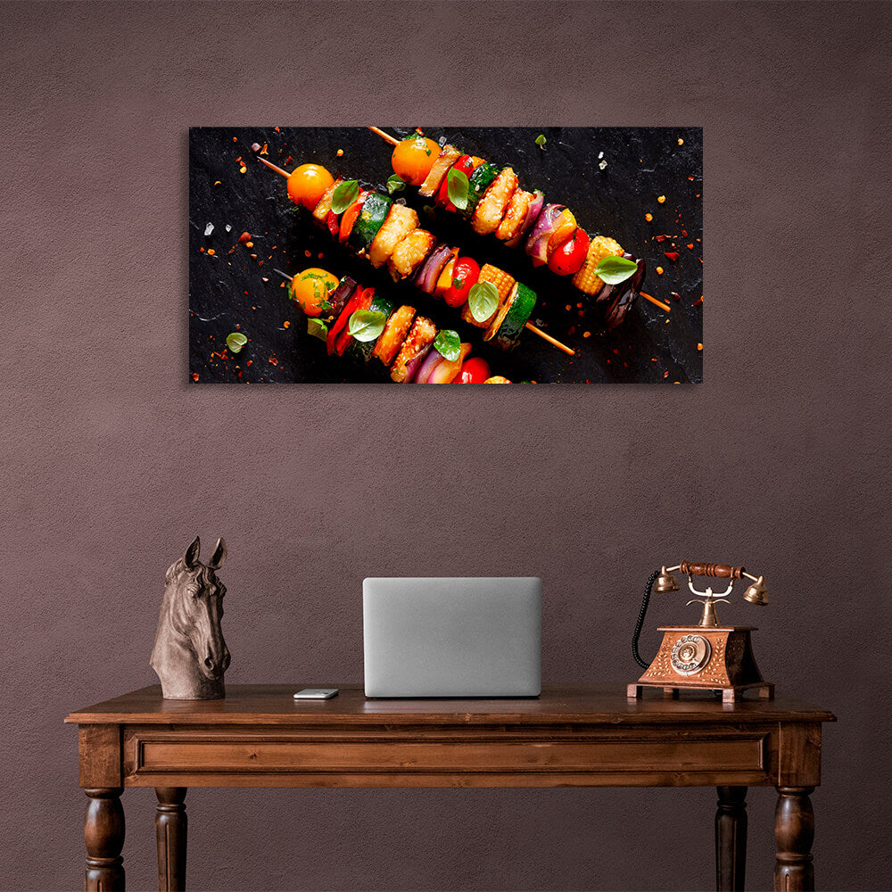 For the kitchen Vegetarian shish kebab Canvas Wall Art Print For Kitchen