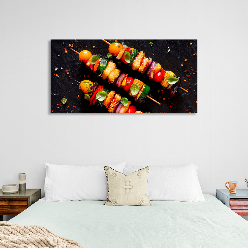 For the kitchen Vegetarian shish kebab Canvas Wall Art Print For Kitchen