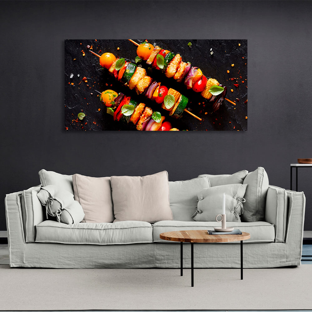 For the kitchen Vegetarian shish kebab Canvas Wall Art Print For Kitchen