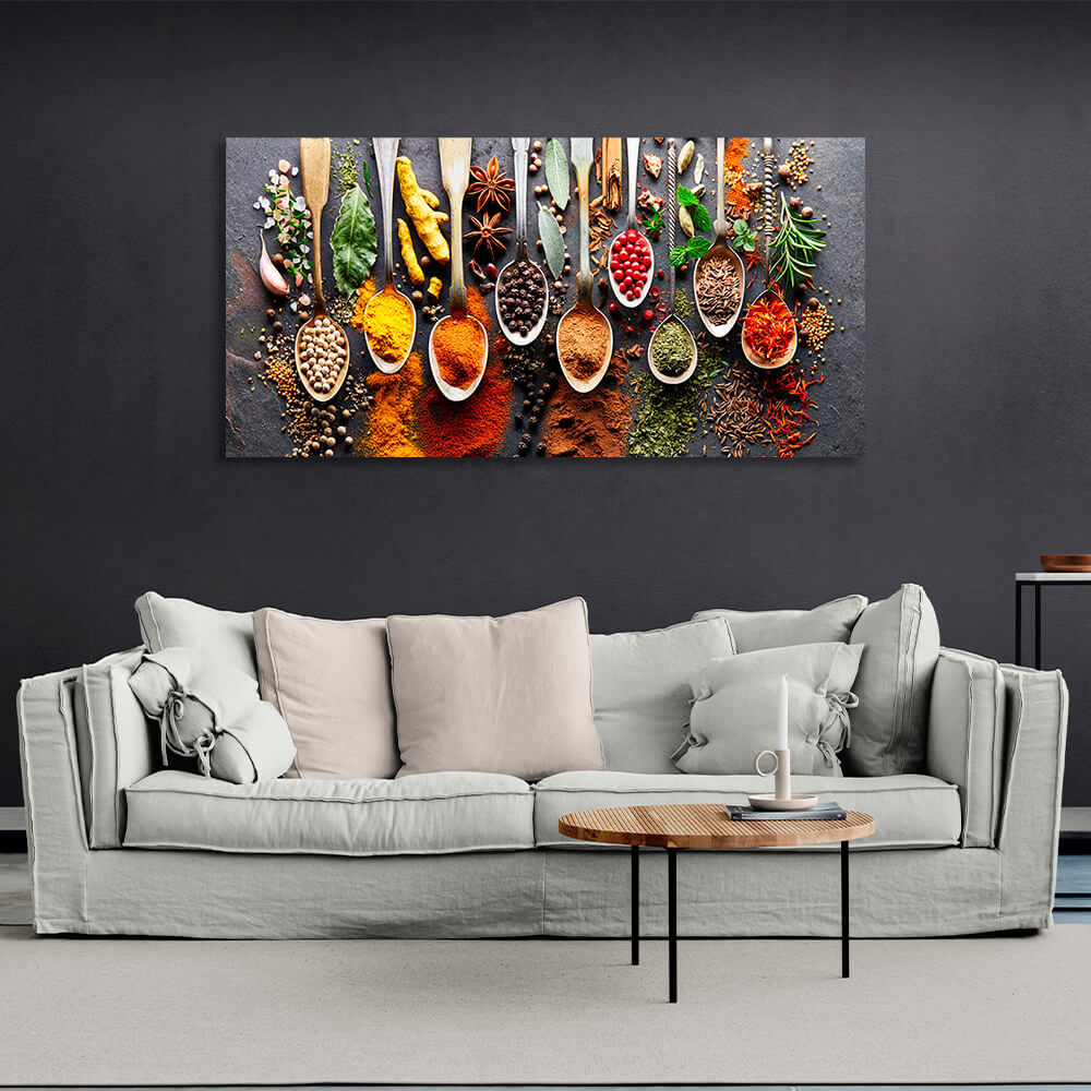 For the kitchen Spoonfuls of spices and condiments Canvas Wall Art Print For Kitchen